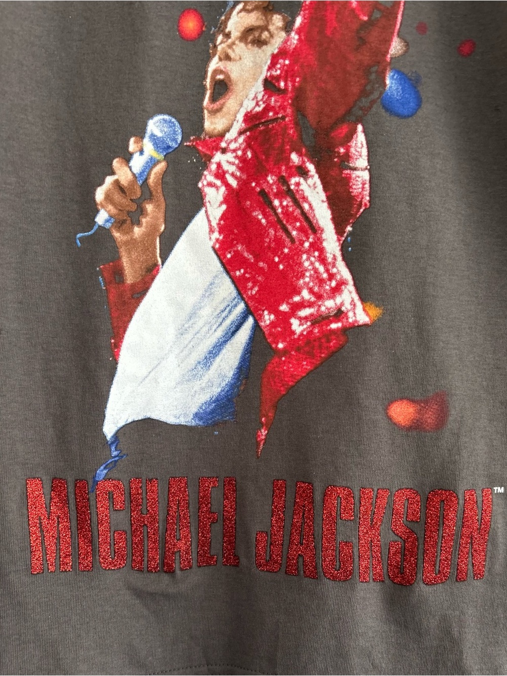 Michael Jackson Graphic Tee Gray Concert T-Shirt Red Glitter Merch Traffic Sz M - Picture 2 of 4